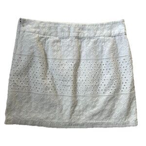 Banana Republic Eyelet Embroidered Mini Skirt Womens 12 White Cotton Lined Zip
